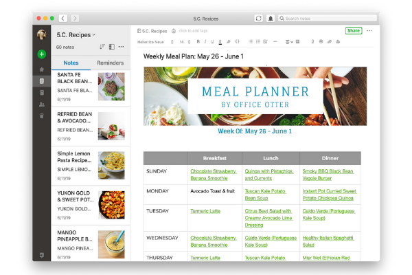 Meal Planner Screenshot on Web