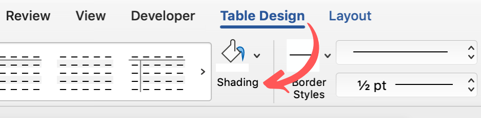 Table Design Shading in Word Ribbon