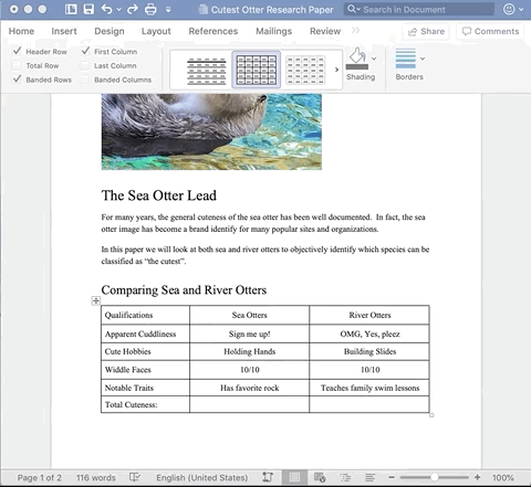 Shading tables in microsoft word
