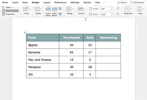 distribute column widths in word tables