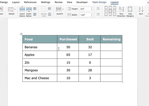 sorting a table column in word